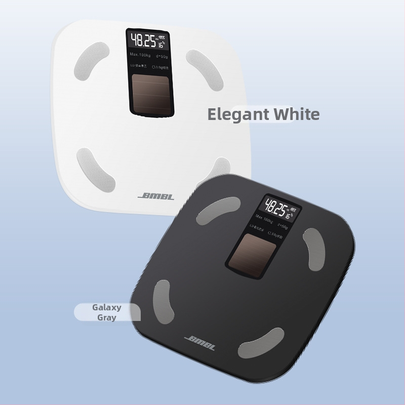 Cântar corporal cu Bluetooth și aplicație — alimentare solară, afișaj LCD, senzor de înaltă precizie tip E, sticlă securizată