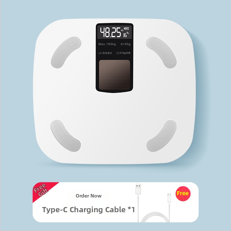 Cântar corporal cu Bluetooth și aplicație — alimentare solară, afișaj LCD, senzor de înaltă precizie tip E, sticlă securizată