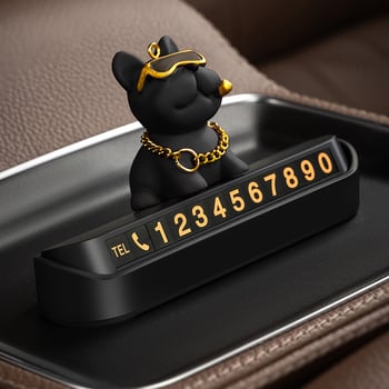 Tablă temporară de parcare cu număr de telefon pentru mașini – Plastic Yingyifei, Card de mutare a mașinii, Decor auto cu bulldog francez (Tb-901048465802)