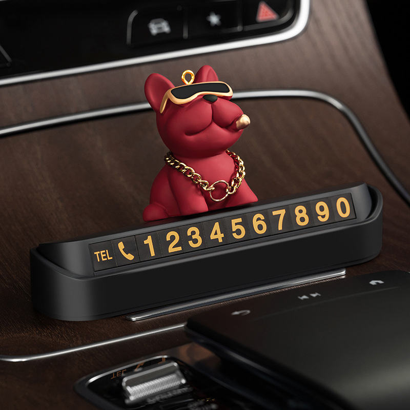 Tablă temporară de parcare cu număr de telefon pentru mașini – Plastic Yingyifei, Card de mutare a mașinii, Decor auto cu bulldog francez (Tb-901048465802)