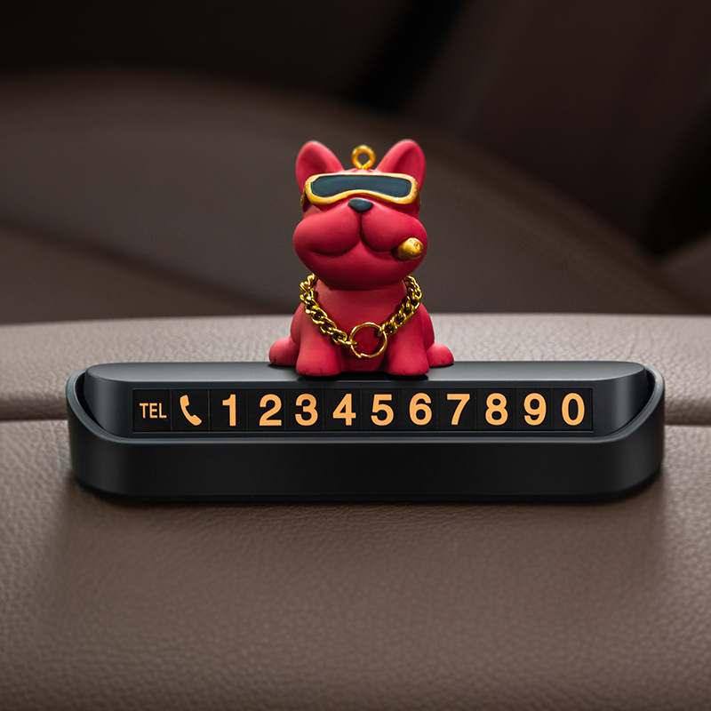 Tablă temporară de parcare cu număr de telefon pentru mașini – Plastic Yingyifei, Card de mutare a mașinii, Decor auto cu bulldog francez (Tb-901048465802)