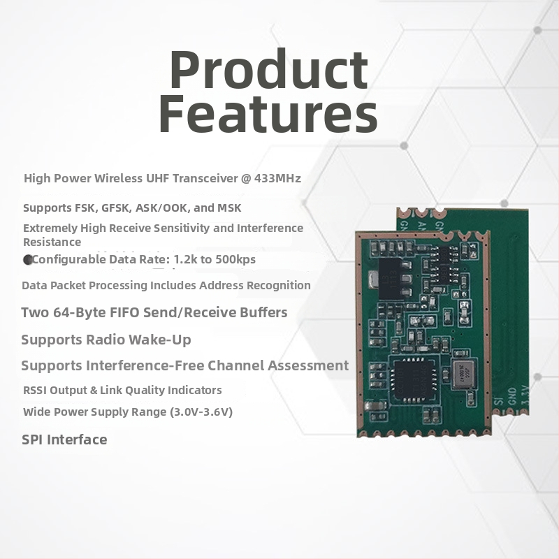 CC1101 RF SPI 433MHz transceiver modulis ar augstu jaudu PA/LNA industrijas vadībai un bezvadu sensoriem