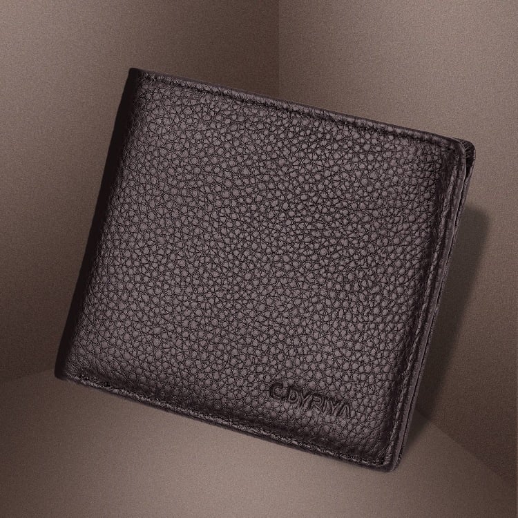 C.DYRIYA Muški kompaktni novčanik od prave kože, prvi sloj goveđe kože, zatvarač, velika kapacitеt, podstava od poliestera, za svakodnevnu upotrebu