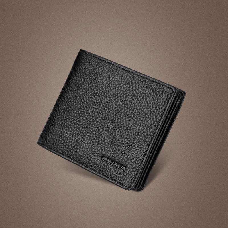 C.DYRIYA Muški kompaktni novčanik od prave kože, prvi sloj goveđe kože, zatvarač, velika kapacitеt, podstava od poliestera, za svakodnevnu upotrebu