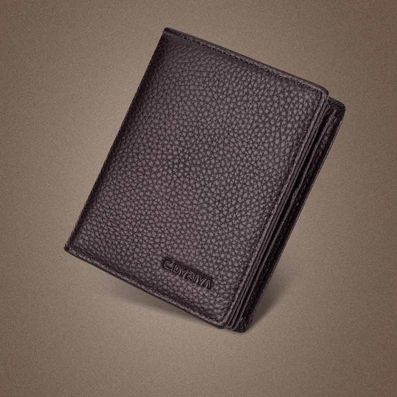C.DYRIYA Muški kompaktni novčanik od prave kože, prvi sloj goveđe kože, zatvarač, velika kapacitеt, podstava od poliestera, za svakodnevnu upotrebu