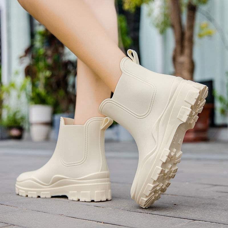 Cizme de ploaie din PVC pentru femei, talpă antiderapantă groasă, guler scurt, impermeabile.