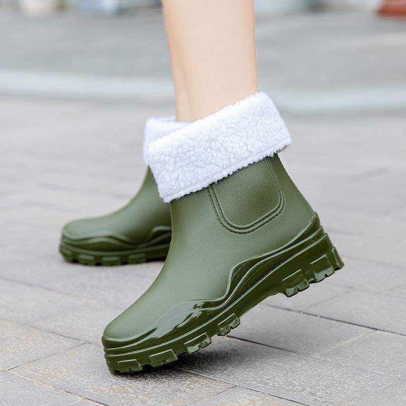 Cizme de ploaie din PVC pentru femei, talpă antiderapantă groasă, guler scurt, impermeabile.