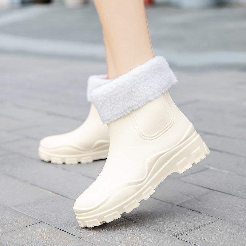 Cizme de ploaie din PVC pentru femei, talpă antiderapantă groasă, guler scurt, impermeabile.