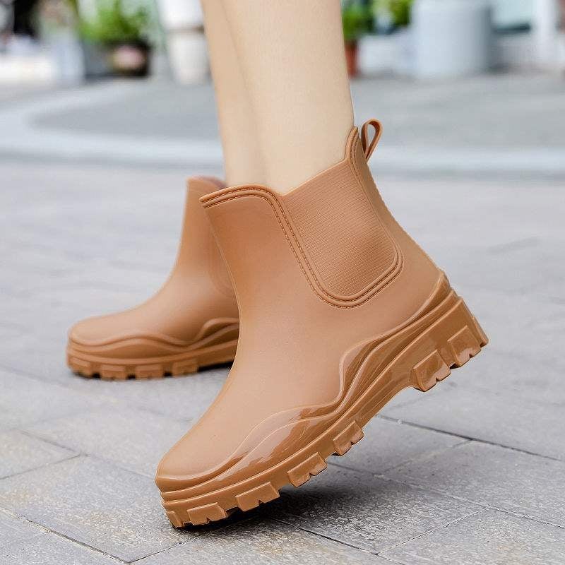 Cizme de ploaie din PVC pentru femei, talpă antiderapantă groasă, guler scurt, impermeabile.