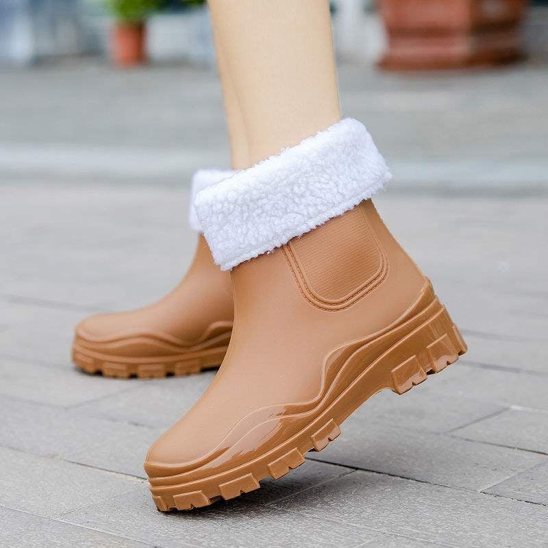 Cizme de ploaie din PVC pentru femei, talpă antiderapantă groasă, guler scurt, impermeabile.