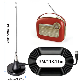 Nerūsējošā tērauda stienveida radio antena ar trim adapteriem mājas digitālajai televīzijijai