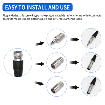 Nerūsējošā tērauda stienveida radio antena ar trim adapteriem mājas digitālajai televīzijijai