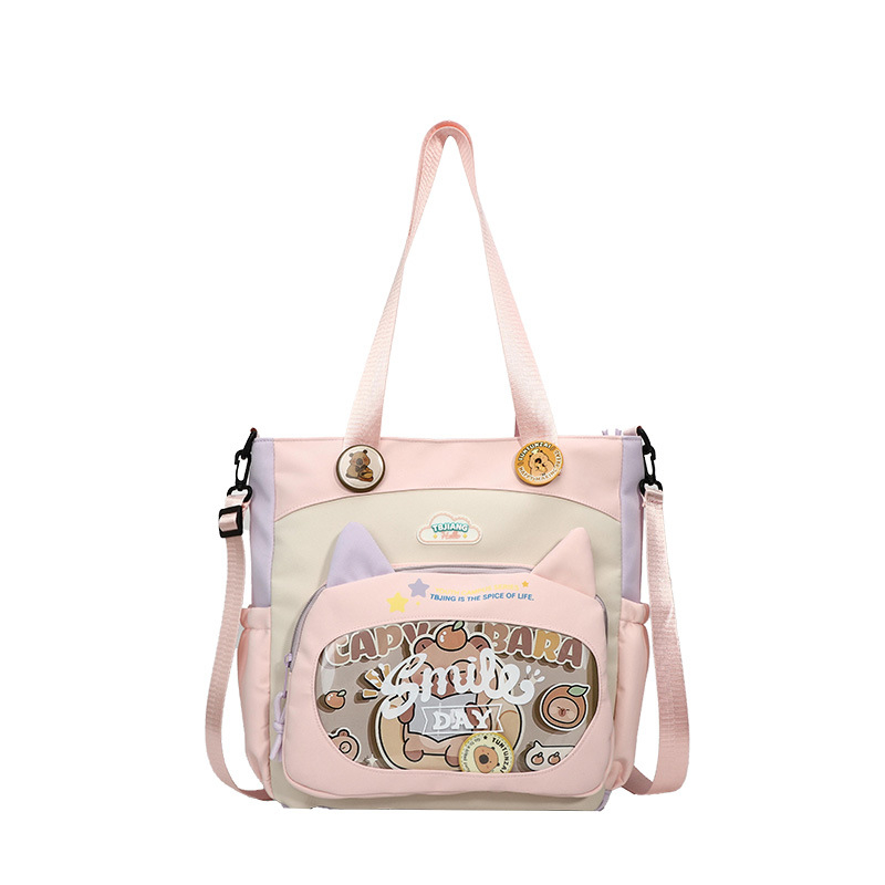 Nylonból készült crossbody táska lányoknak iskolai használatra, rajzfilm-stílus, kopásálló, csökkenti a terhelést, tárolható, poliészter bélés