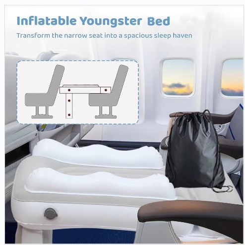 Bērnu piepūšamais automašīnas matracis aizmugurējai sēdei, saliekams, ar bieza flokēta virsma, universāla saderība, manuāla piepumpēšana, piemērots automobiļiem, vilcieniem un lidmašīnām