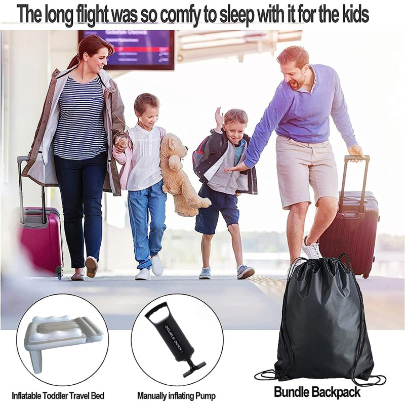 Bērnu piepūšamais automašīnas matracis aizmugurējai sēdei, saliekams, ar bieza flokēta virsma, universāla saderība, manuāla piepumpēšana, piemērots automobiļiem, vilcieniem un lidmašīnām