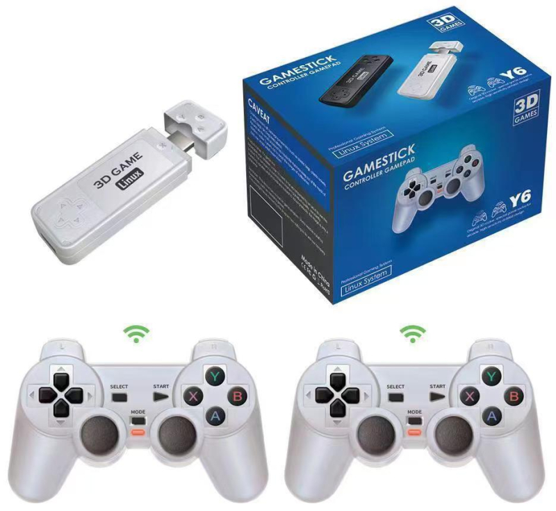 Y6/Y9 TV igračk-konзola s HDMI, 64GB, bežični kontroler (2.4G Bluetooth), 3D nostalgični stil, za dva igrača, 12+