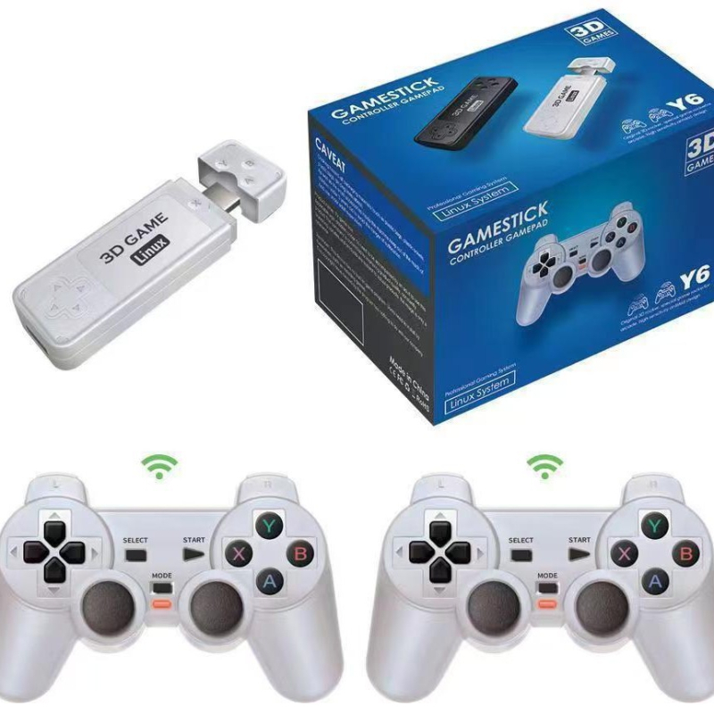 Y6/Y9 TV igračk-konзola s HDMI, 64GB, bežični kontroler (2.4G Bluetooth), 3D nostalgični stil, za dva igrača, 12+