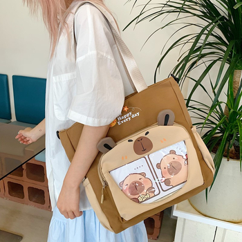 Capybara Oxford anyagból készült vízálló oldaltáska általános iskolás lányoknak, állatmintás, poliészter bélés, ősz 2025