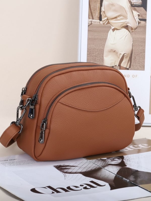 Leap Up ženska kožna crossbody torba, prva slojevita koža, horizontalan kvadratni oblik, unutarnji džepovi sa zipom i džep za telefon, poliester-cotton podstava, jedna naramenica