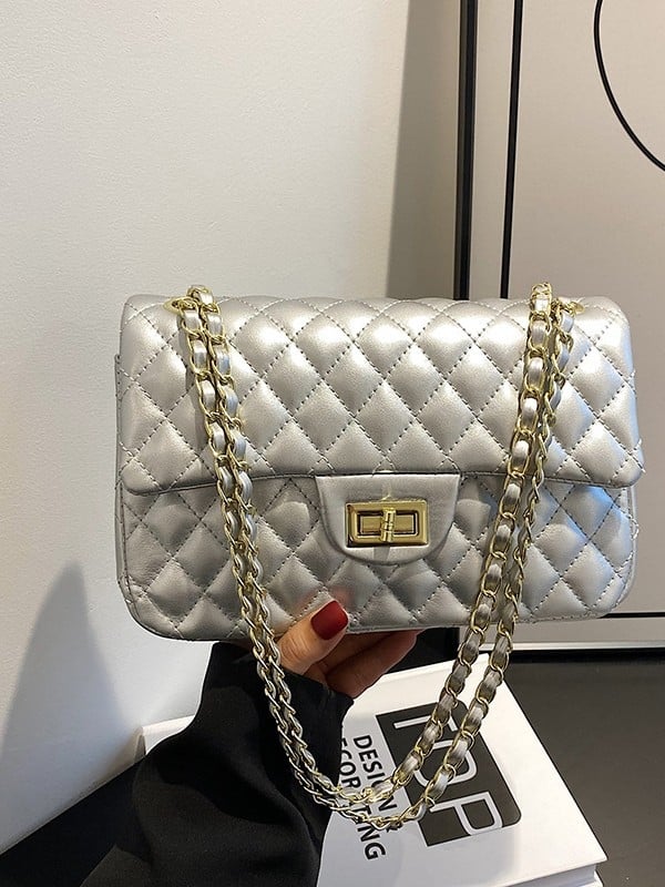 Torba u Chanel stilu, kvadratna mala torba s lancem, za žene, ljeto 2025, preklopni zatvarač, za ramenu ili crossbody