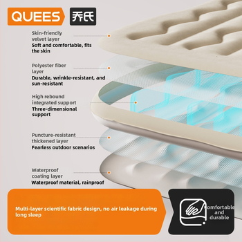 Automobiļa gaisa guļammaiss priekš aizmugurējiem sēdekļiem, salokāms matrac ar flokētu PVC virsmu, universāla saderība, automātiska uzpūte.