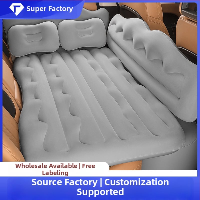 Automobiļa gaisa guļammaiss priekš aizmugurējiem sēdekļiem, salokāms matrac ar flokētu PVC virsmu, universāla saderība, automātiska uzpūte.
