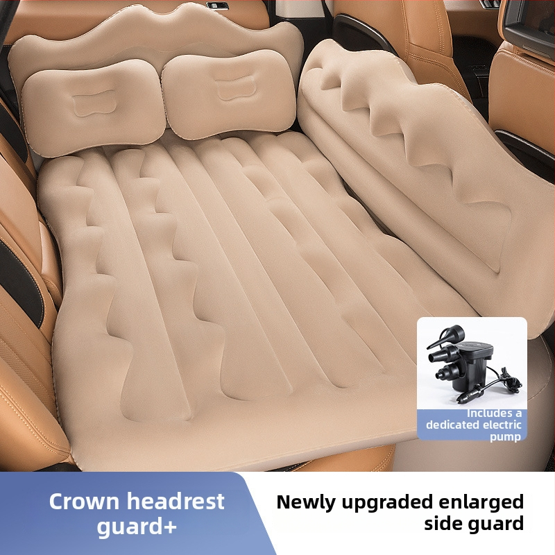 Automobiļa gaisa guļammaiss priekš aizmugurējiem sēdekļiem, salokāms matrac ar flokētu PVC virsmu, universāla saderība, automātiska uzpūte.