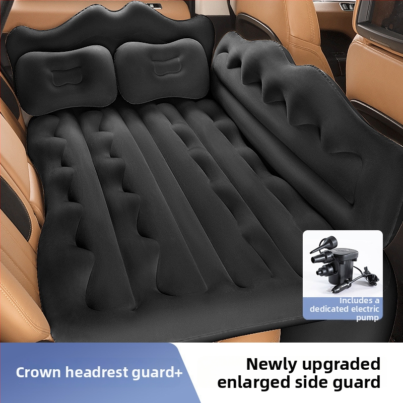 Automobiļa gaisa guļammaiss priekš aizmugurējiem sēdekļiem, salokāms matrac ar flokētu PVC virsmu, universāla saderība, automātiska uzpūte.