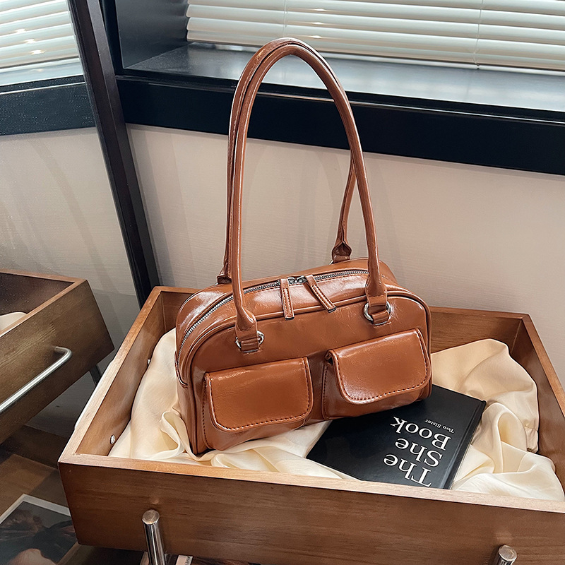 Geantă subraț, piele PU, stil coreean, formă verticală, fermoar, buzunar intern pentru telefon