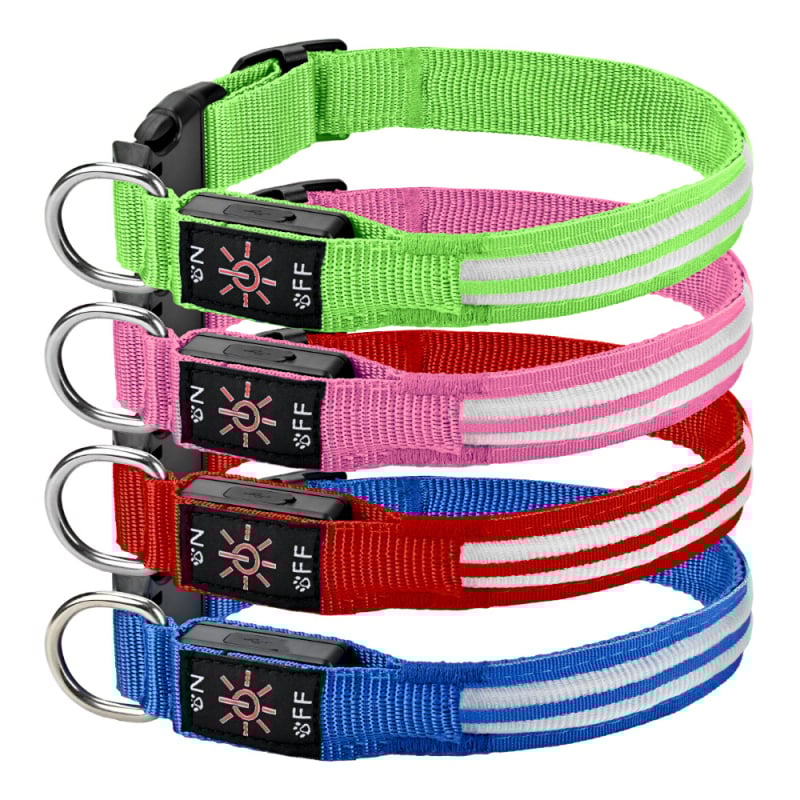 Colier LED pentru animale de companie – impermeabil, încărcare USB, iluminare de noapte, material nailon, model monocrom