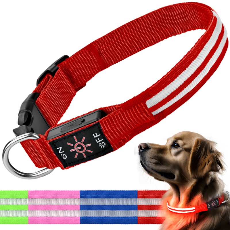 Colier LED pentru animale de companie – impermeabil, încărcare USB, iluminare de noapte, material nailon, model monocrom