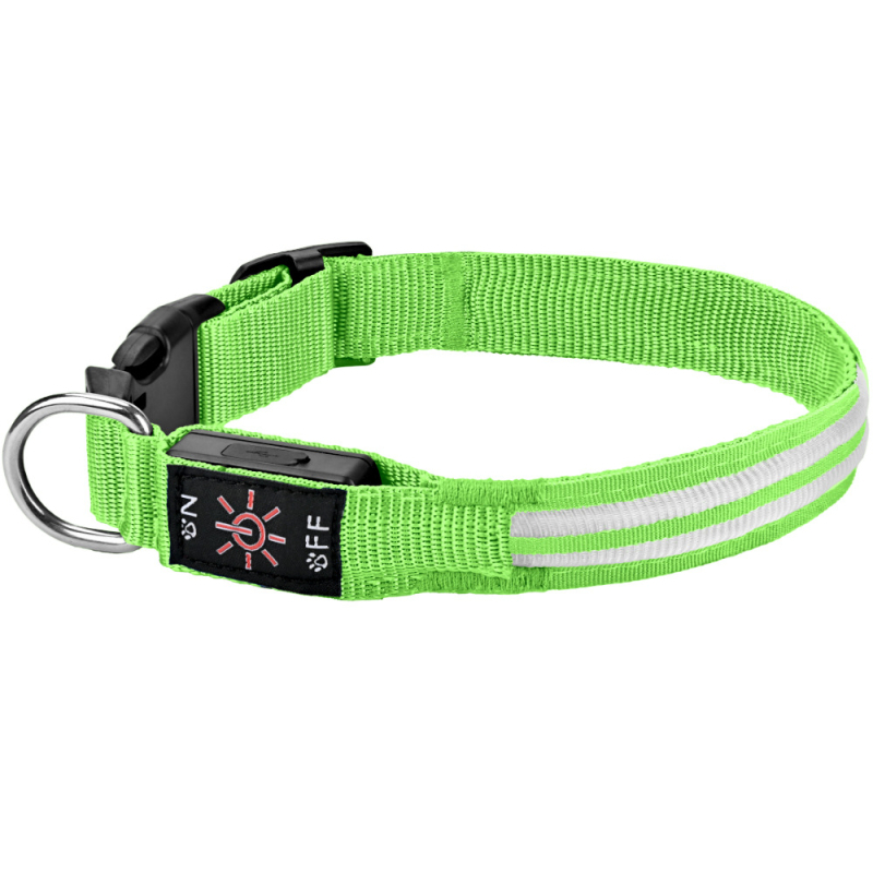 Colier LED pentru animale de companie – impermeabil, încărcare USB, iluminare de noapte, material nailon, model monocrom