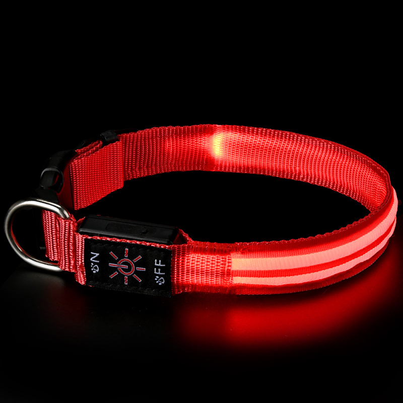 Colier LED pentru animale de companie – impermeabil, încărcare USB, iluminare de noapte, material nailon, model monocrom