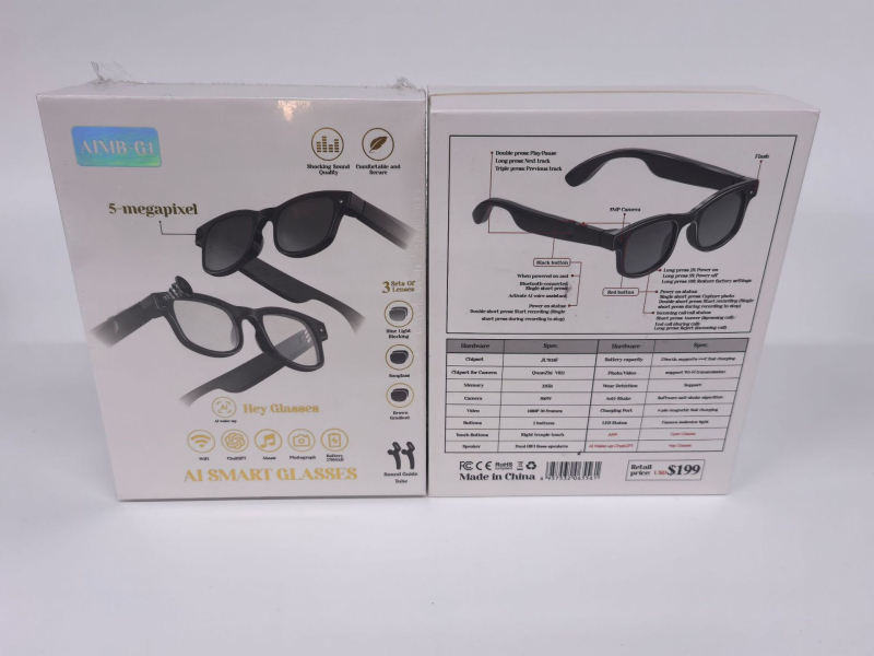 Ochelari inteligenți cu cameră 800W, traducere AI, fotografii/video HD, 16GB memorie, baterie 320mAh, rază wireless 5–10m