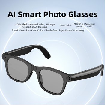 AI intelligens fordító Bluetooth szemüveg, 12 MP kamera, 32 GB eMMC tárhely, Duál mikrofonok, Zajcsökkentés, Fejre szerelhető