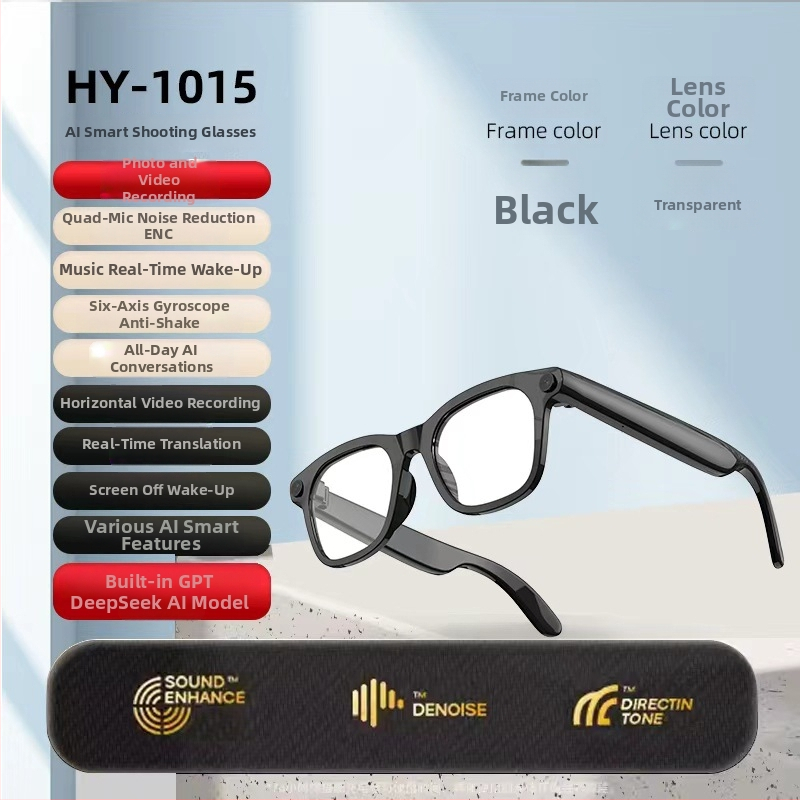 AI intelligens fordító Bluetooth szemüveg, 12 MP kamera, 32 GB eMMC tárhely, Duál mikrofonok, Zajcsökkentés, Fejre szerelhető