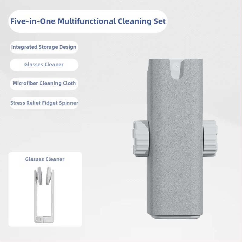 Pārvietojams tīrīšanas komplekts brillēm un ierīcēm — 5-in-1 universālais tīrīšanas komplekts, modelis QJ033, OEM, 18 g, iepakojums 10
