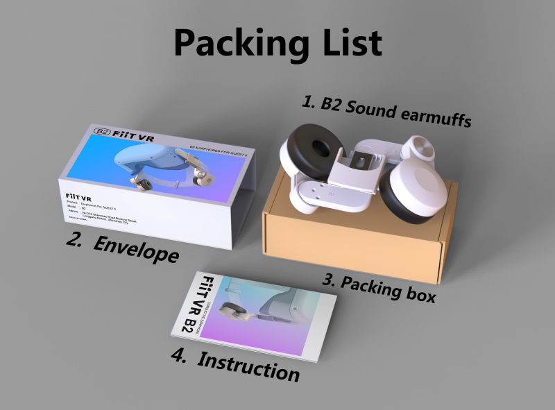 B2 VR skaņu pārraides ausu aizsargi Oculus Quest 2 — uz galvas uzvilkamas, OEM apstrāde, svars 68 g, iepakojums: galvenā vienība + rokasgrāmata + kastīte, 2022.