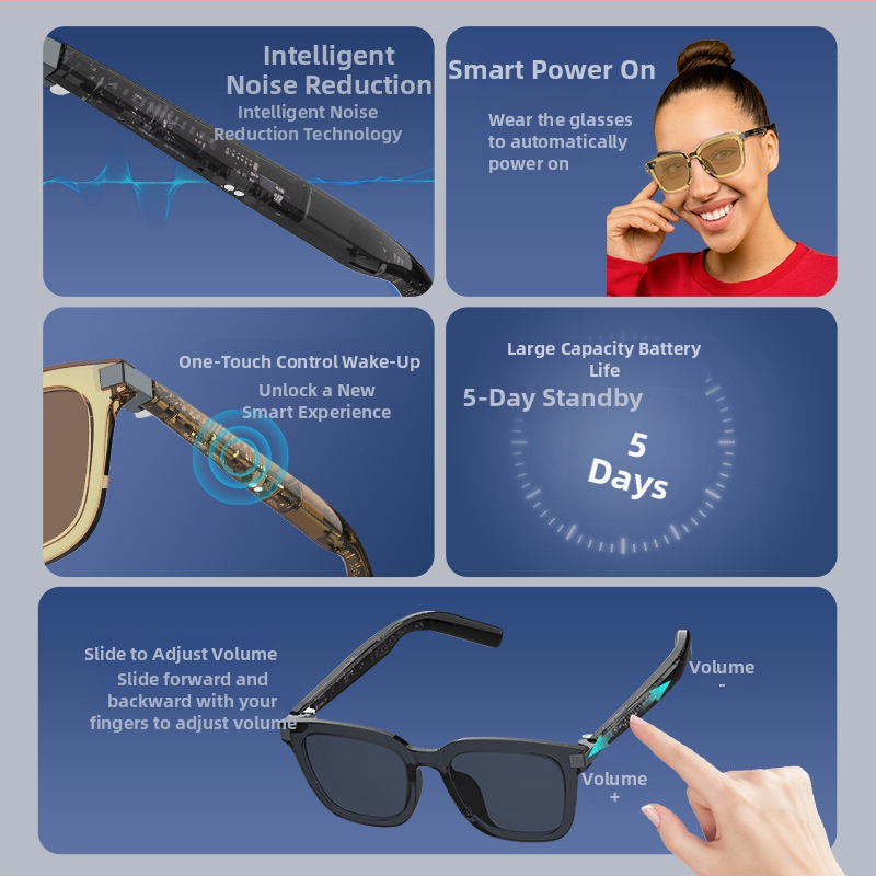 Ochelari Bluetooth AI – Montați pe cap, Model G06, Baterie 200mAh, Greutate 43.5 g, Rază până la 10 m, Cameră: Nu