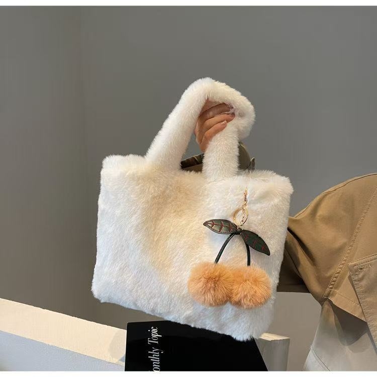 Plüss táska, városi minimalistikus stílus, téglalap alakú forma, nyitott felső, telefontartó zseb