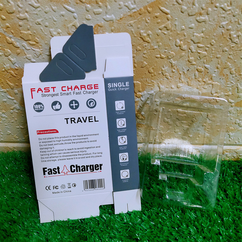 Cutie de ambalaj pentru încărcător rapid 65W/120W — model universal cu un singur cap; material: carton/hârtie; imprimare: flexografică; sarcină suportată: 200 g