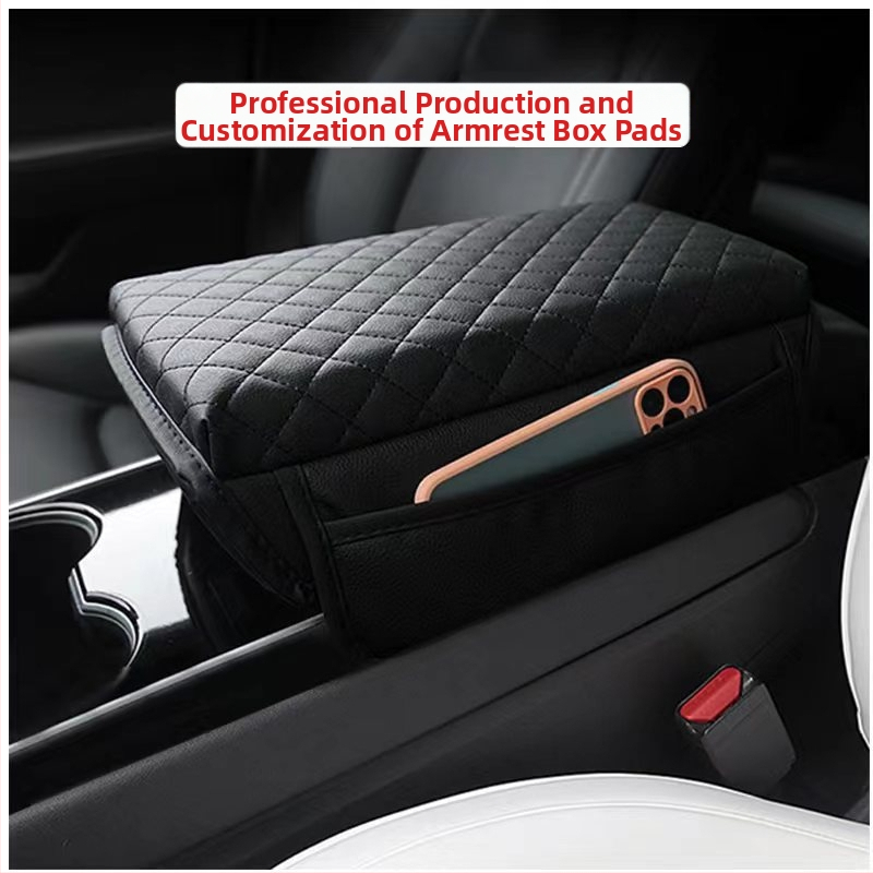 Kožená opierka lakťa do auta, univerzálna kompatibilita, model Small Check Armrest Cushion, 345 g, odolná PU koža, ekologická a bez formaldehydu