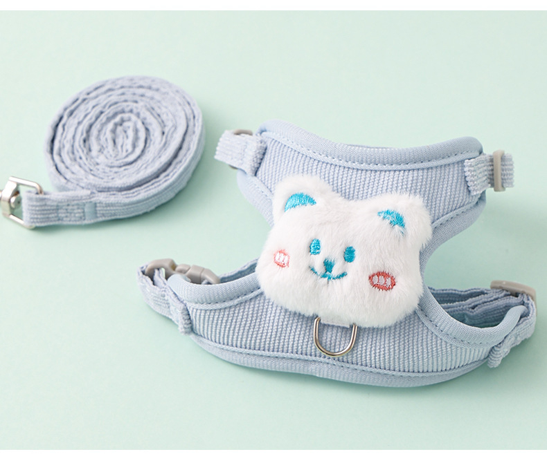 Macska póráz és állítható hám, Corduroy anyag, Eredet Zhejiang, Kategória: háziállat-láncok és kötele