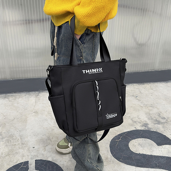 Iskolai nylon oldaltáska férfiaknak, betű mintával, poliészter bélés, tavasz 2025