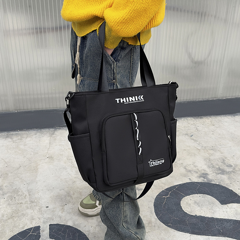 Iskolai nylon oldaltáska férfiaknak, betű mintával, poliészter bélés, tavasz 2025