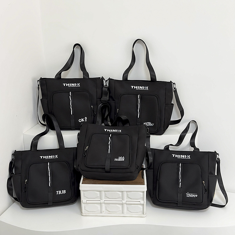 Iskolai nylon oldaltáska férfiaknak, betű mintával, poliészter bélés, tavasz 2025