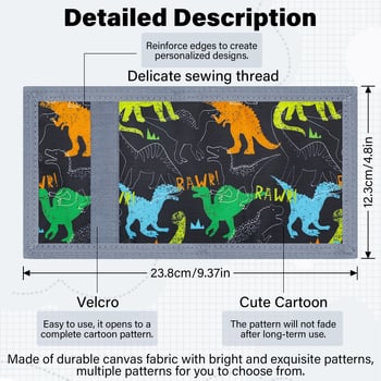 Portofel-curea din canvas poliester, impermeabil, multifuncțional pentru elevi — Tyrannosaurus Rex desen animat, cu trei compartimente pentru carduri