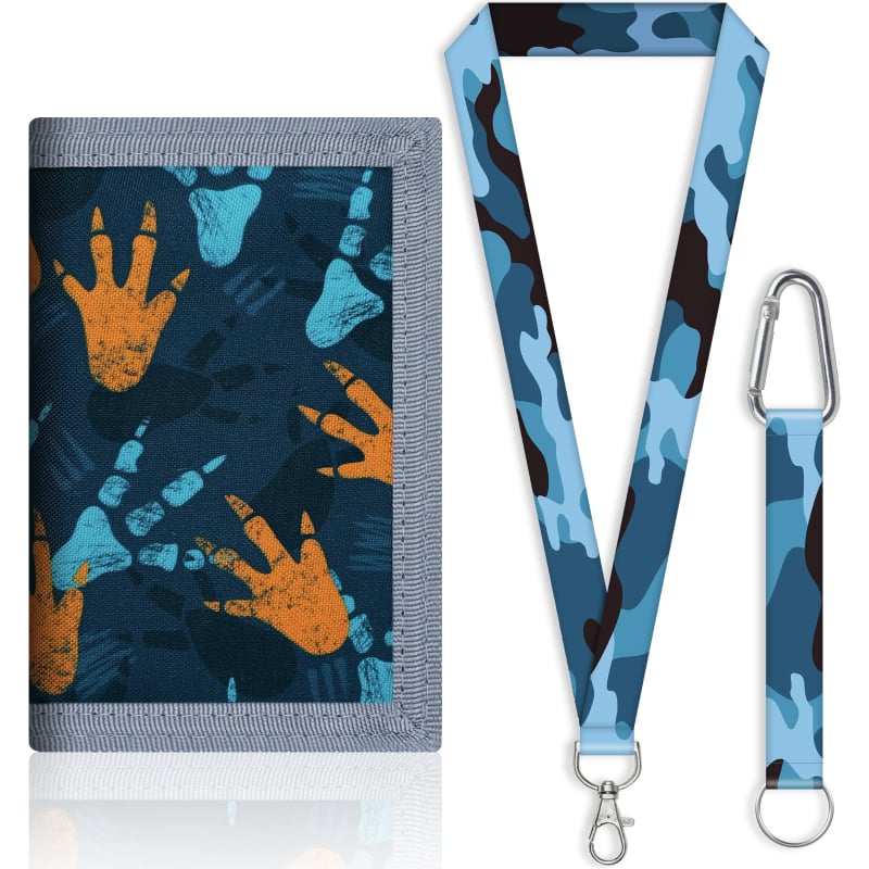 Portofel-curea din canvas poliester, impermeabil, multifuncțional pentru elevi — Tyrannosaurus Rex desen animat, cu trei compartimente pentru carduri