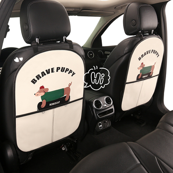 Autó hátsó ülés védő dachshund motívummal, akasztós tároló, PU anyag, hab töltet