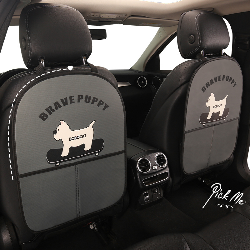 Autó hátsó ülés védő dachshund motívummal, akasztós tároló, PU anyag, hab töltet